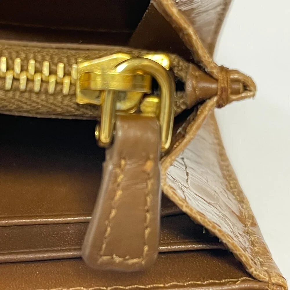 Miu Miu Crocodile-Embossed Leather Zip-Around Wallet, Cammello - Preowned